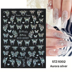 Holographic Butterfly Nail Stickers Laser Adhesive Sliders 3D Decal