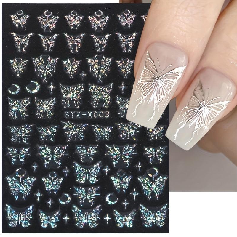 Holographic Butterfly Nail Stickers Laser Adhesive Sliders 3D Decal