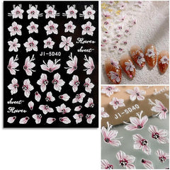 5D Embossed Spring Flower Nail Art Stickers - Self Adhesive Decals