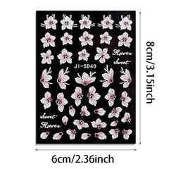 5D Embossed Spring Flower Nail Art Stickers - Self Adhesive Decals