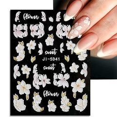 5D Embossed Spring Flower Nail Art Stickers - Self Adhesive Decals