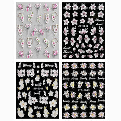5D Embossed Spring Flower Nail Art Stickers - Self Adhesive Decals