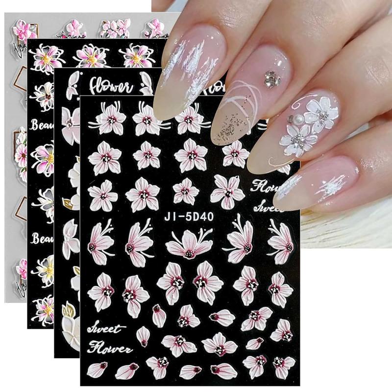 5D Embossed Spring Flower Nail Art Stickers - Self Adhesive Decals