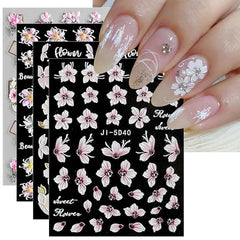 5D Embossed Spring Flower Nail Art Stickers - Self Adhesive Decals