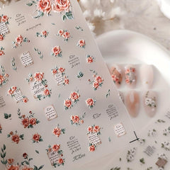 5D Embossed Rose Nail Art Stickers Pink and Rose Letter for DIY Nail Decorations