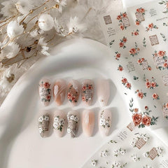 5D Embossed Rose Nail Art Stickers Pink and Rose Letter for DIY Nail Decorations