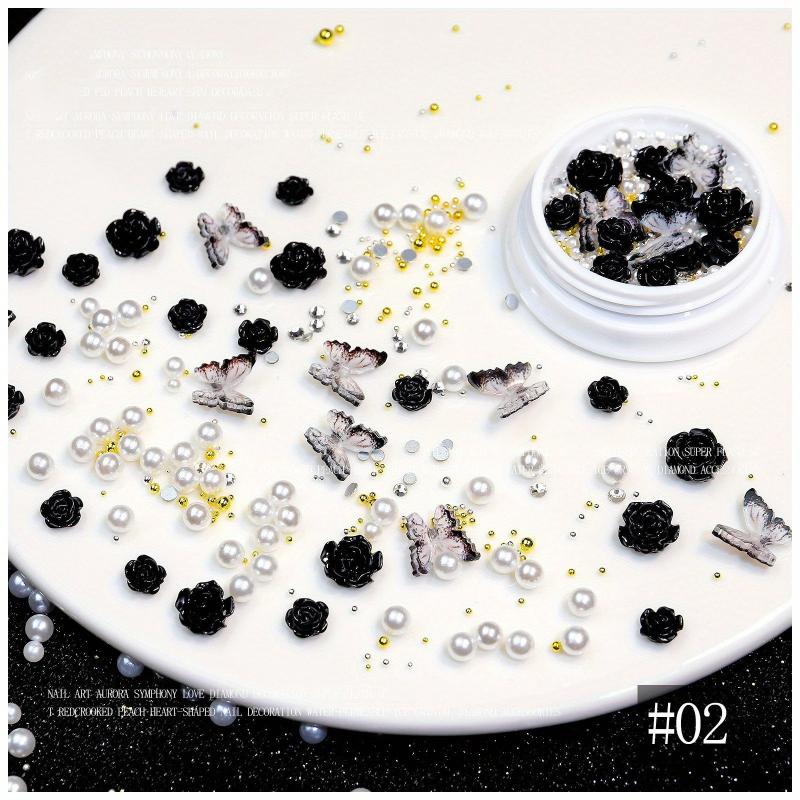 3D Rose Flower Butterfly Nail Charms Acrylic Resin Rhinestones Gems