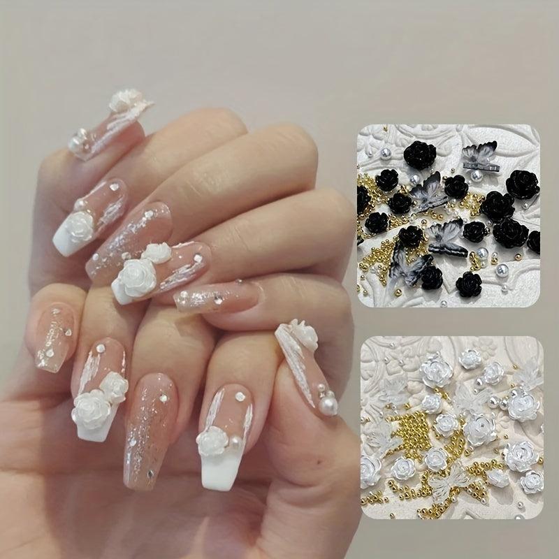 3D Rose Flower Butterfly Nail Charms Acrylic Resin Rhinestones Gems