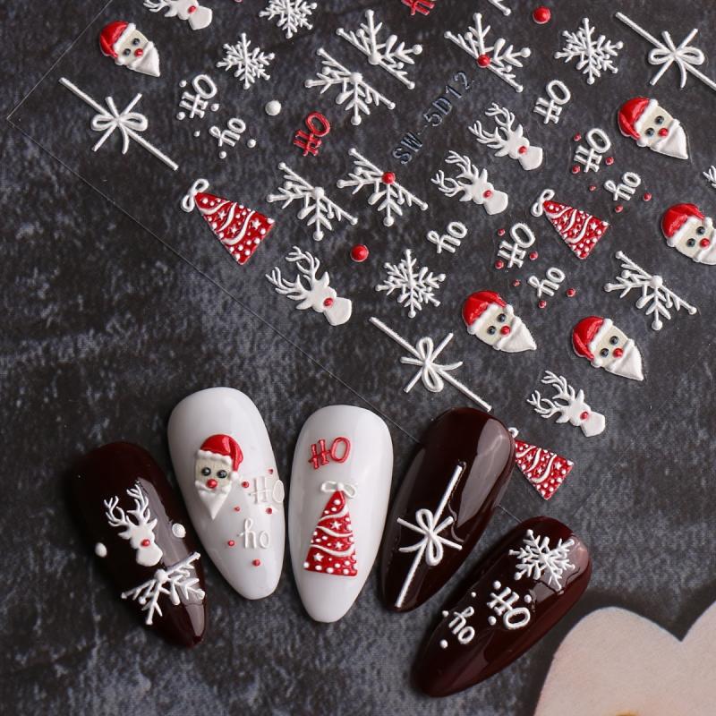 5D Christmas Nail Art Stickers - Santa Claus Snowflake Reindeer Nail Decals
