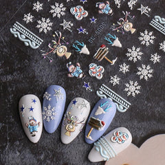 5D Christmas Nail Art Stickers - Santa Claus Snowflake Reindeer Nail Decals