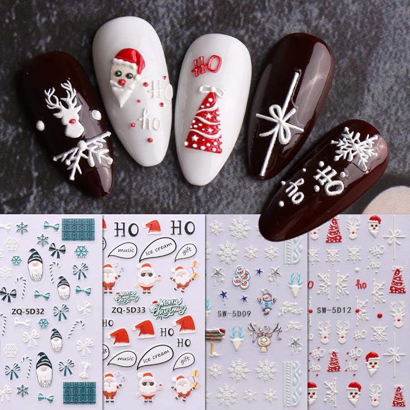 5D Christmas Nail Art Stickers - Santa Claus Snowflake Reindeer Nail Decals