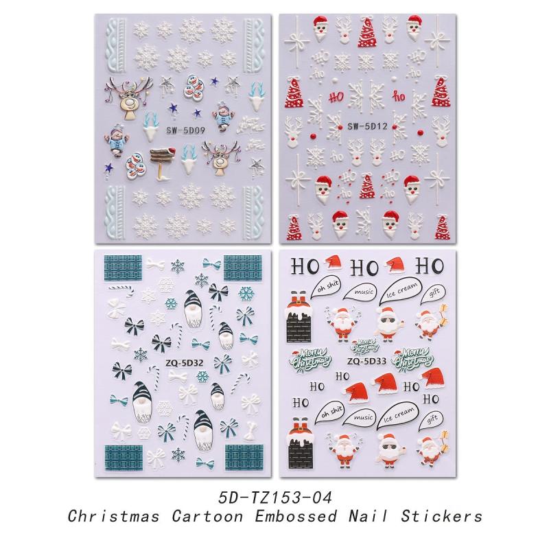5D Christmas Nail Art Stickers - Santa Claus Snowflake Reindeer Nail Decals