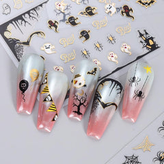 4 Halloween Nail Art Stickers Self Adhesive DIY Laser Pumpkin Ghost Spider Skull