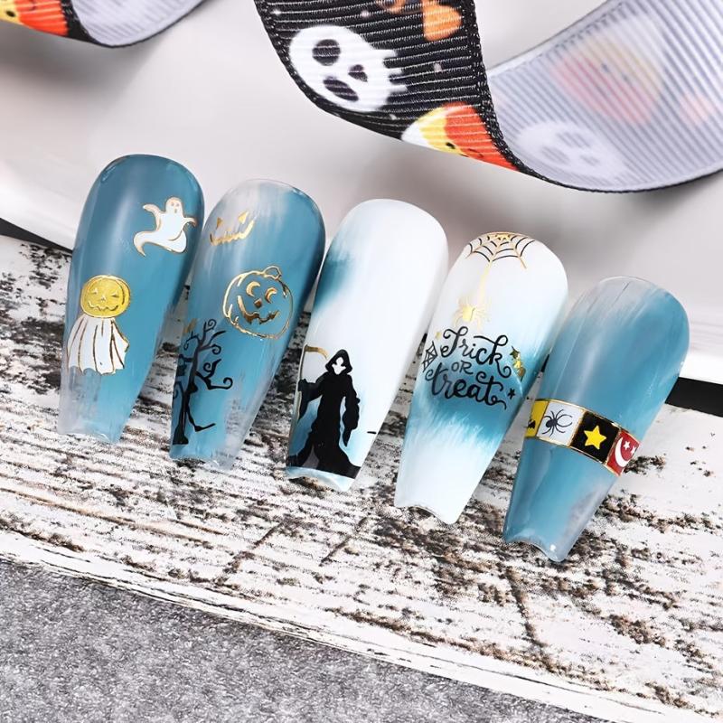 4 Halloween Nail Art Stickers Self Adhesive DIY Laser Pumpkin Ghost Spider Skull