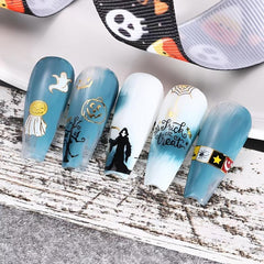 4 Halloween Nail Art Stickers Self Adhesive DIY Laser Pumpkin Ghost Spider Skull