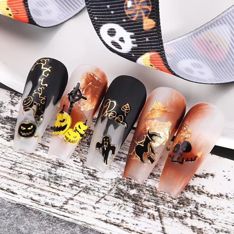 4 Halloween Nail Art Stickers Self Adhesive DIY Laser Pumpkin Ghost Spider Skull