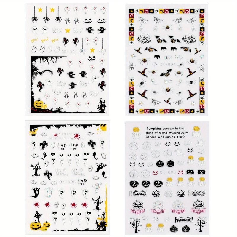 4 Halloween Nail Art Stickers Self Adhesive DIY Laser Pumpkin Ghost Spider Skull