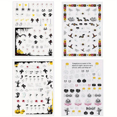 4 Halloween Nail Art Stickers Self Adhesive DIY Laser Pumpkin Ghost Spider Skull
