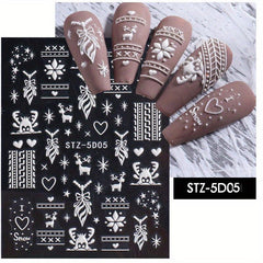 5D Embossed Christmas Nail Art Stickers Snowflake Snowman Nail Decals