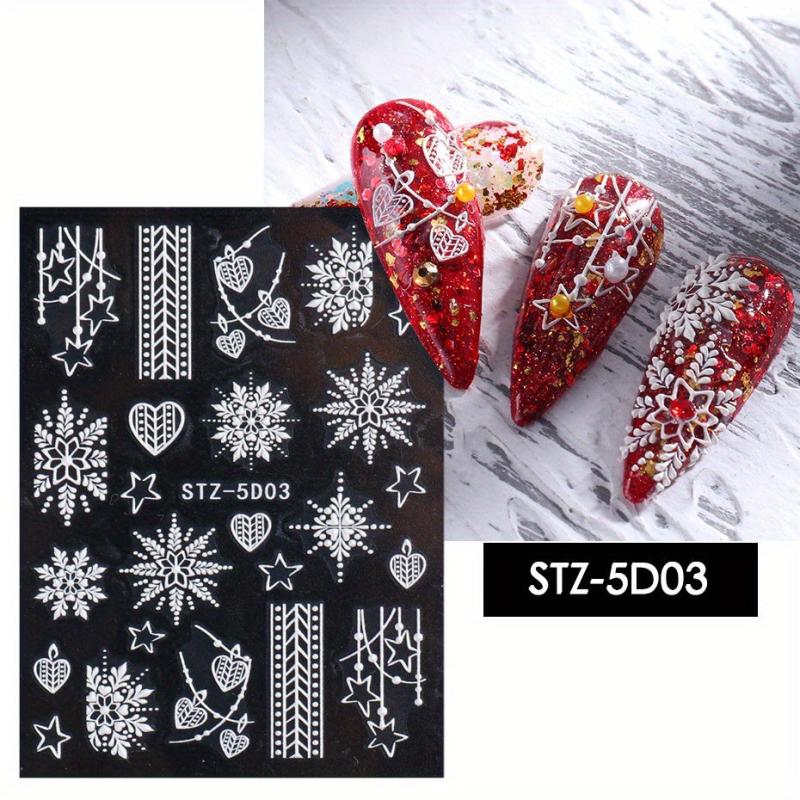 5D Embossed Christmas Nail Art Stickers Snowflake Snowman Nail Decals