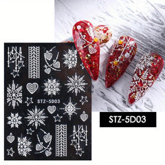 5D Embossed Christmas Nail Art Stickers Snowflake Snowman Nail Decals
