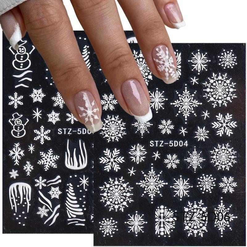 5D Embossed Christmas Nail Art Stickers Snowflake Snowman Nail Decals