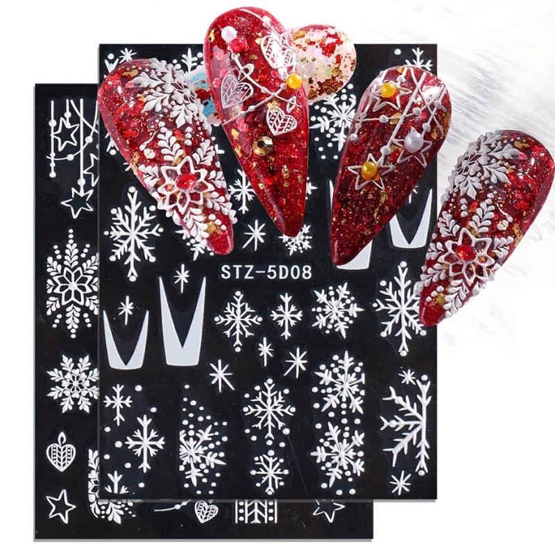 5D Embossed Christmas Nail Art Stickers Snowflake Snowman Nail Decals