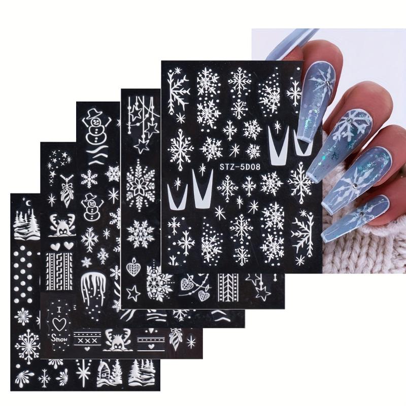 5D Embossed Christmas Nail Art Stickers Snowflake Snowman Nail Decals
