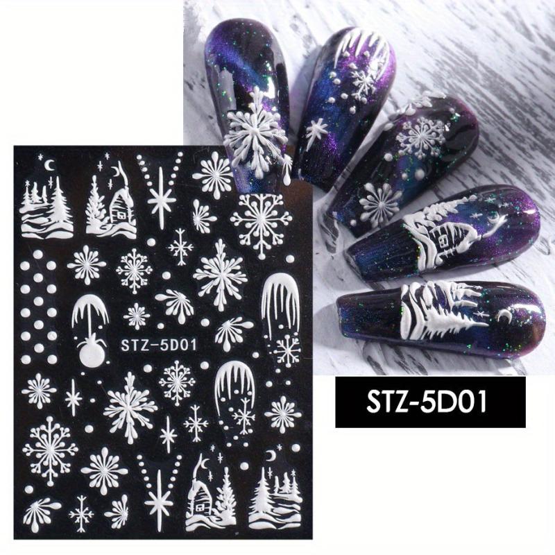 5D Embossed Christmas Nail Art Stickers Snowflake Snowman Nail Decals