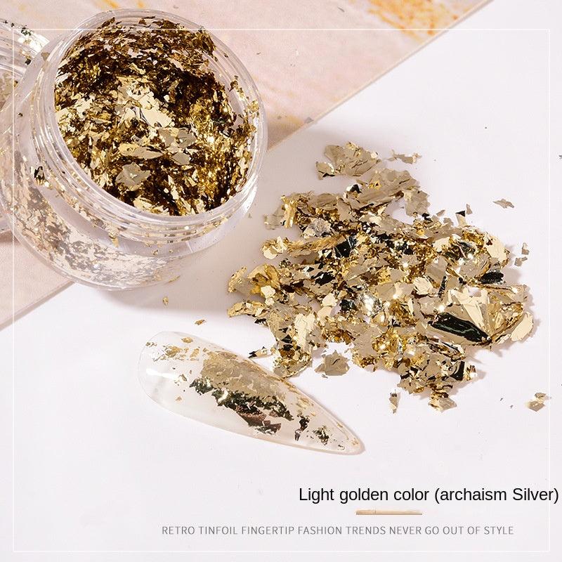 Golden & Silver Foil Flake Nail Stickers for DIY Manicures and Nail Art