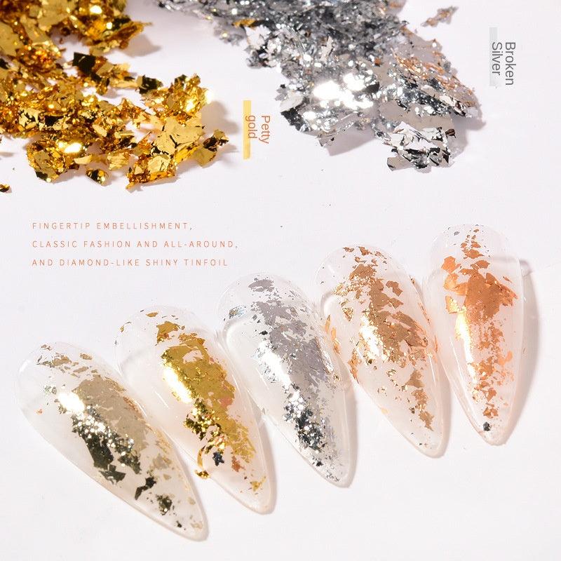 Golden & Silver Foil Flake Nail Stickers for DIY Manicures and Nail Art