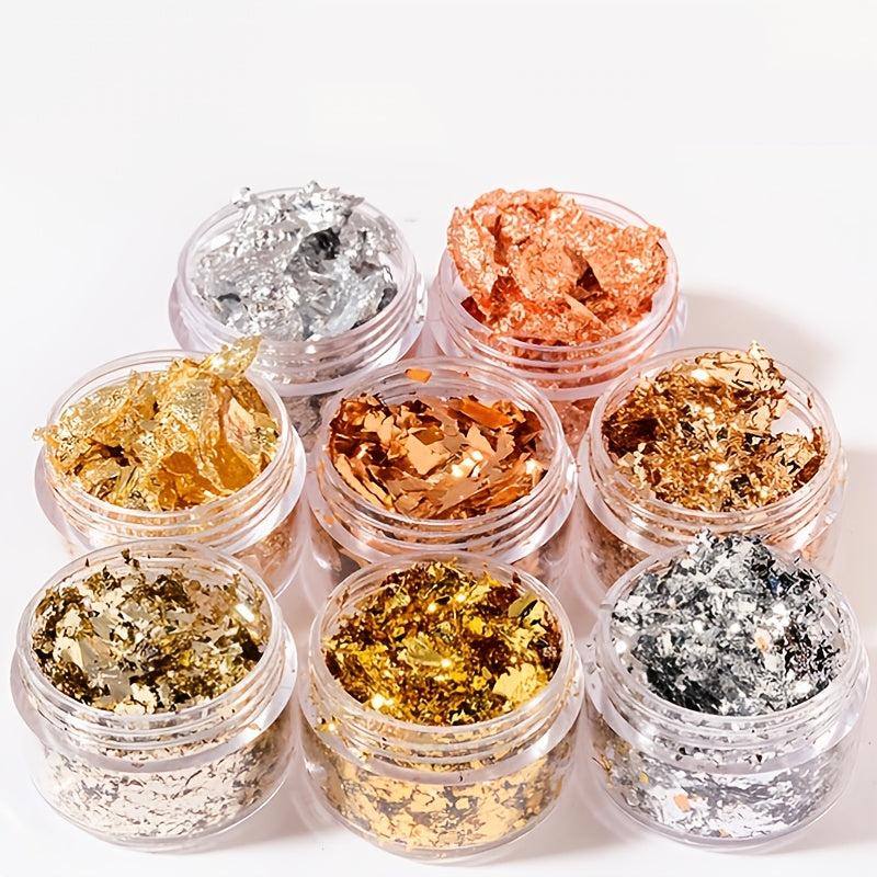 Golden & Silver Foil Flake Nail Stickers for DIY Manicures and Nail Art