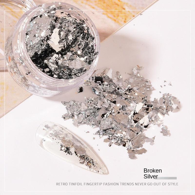 Golden & Silver Foil Flake Nail Stickers for DIY Manicures and Nail Art