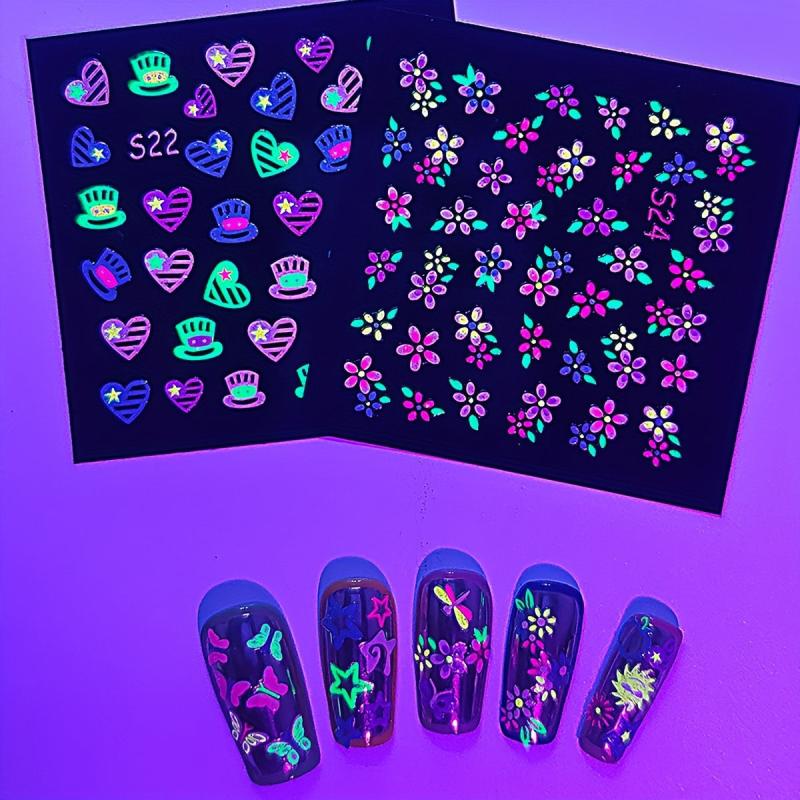 Fluorescent 3D Butterfly Nail Stickers Self Adhesive Nail Art Supplies
