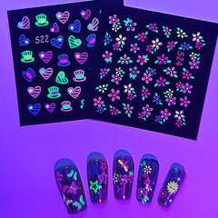 Fluorescent 3D Butterfly Nail Stickers Self Adhesive Nail Art Supplies