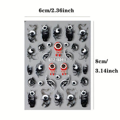 5D Embossed Halloween Nail Art Stickers Skull Scary Eyes Bat Devil's Eye