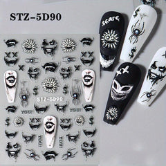 5D Embossed Halloween Nail Art Stickers Skull Scary Eyes Bat Devil's Eye