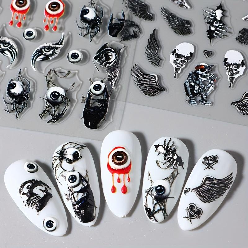 5D Embossed Halloween Nail Art Stickers Skull Scary Eyes Bat Devil's Eye