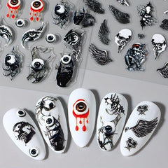 5D Embossed Halloween Nail Art Stickers Skull Scary Eyes Bat Devil's Eye