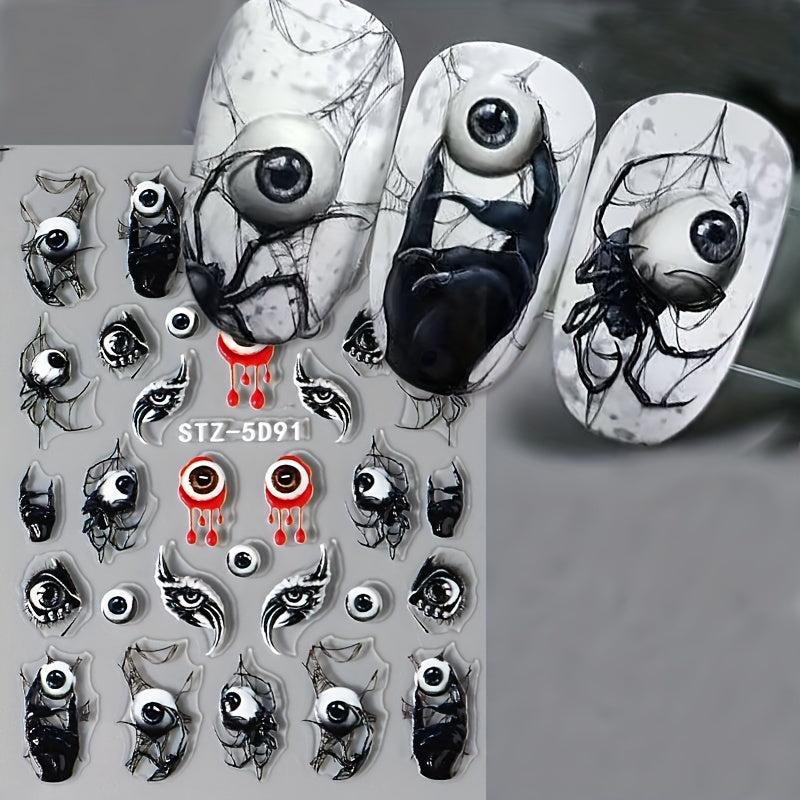 5D Embossed Halloween Nail Art Stickers Skull Scary Eyes Bat Devil's Eye