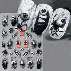 5D Embossed Halloween Nail Art Stickers Skull Scary Eyes Bat Devil's Eye