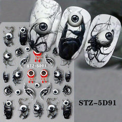 5D Embossed Halloween Nail Art Stickers Skull Scary Eyes Bat Devil's Eye