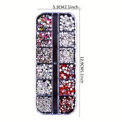12 Grids AB Clear Rhinestones 3D Glitter Gems Pearl Nail Decoration