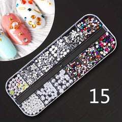 12 Grids AB Clear Rhinestones 3D Glitter Gems Pearl Nail Decoration