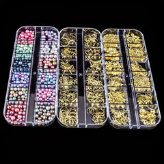 12 Grids AB Clear Rhinestones 3D Glitter Gems Pearl Nail Decoration