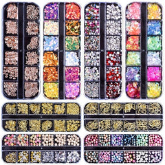 12 Grids AB Clear Rhinestones 3D Glitter Gems Pearl Nail Decoration