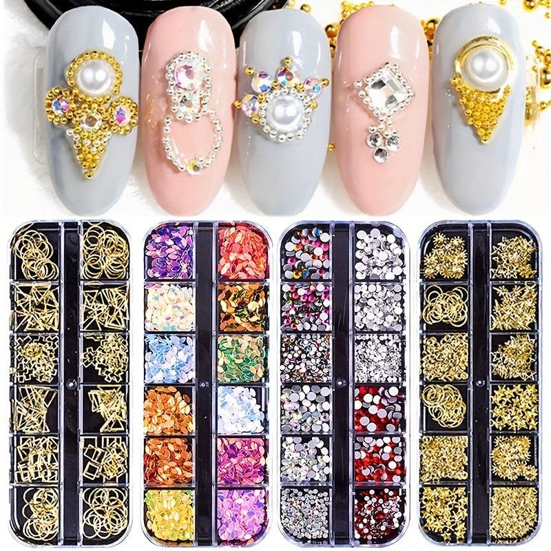 12 Grids AB Clear Rhinestones 3D Glitter Gems Pearl Nail Decoration