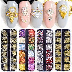 12 Grids AB Clear Rhinestones 3D Glitter Gems Pearl Nail Decoration