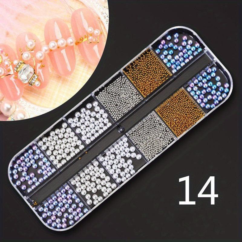 12 Grids AB Clear Rhinestones 3D Glitter Gems Pearl Nail Decoration