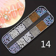 12 Grids AB Clear Rhinestones 3D Glitter Gems Pearl Nail Decoration